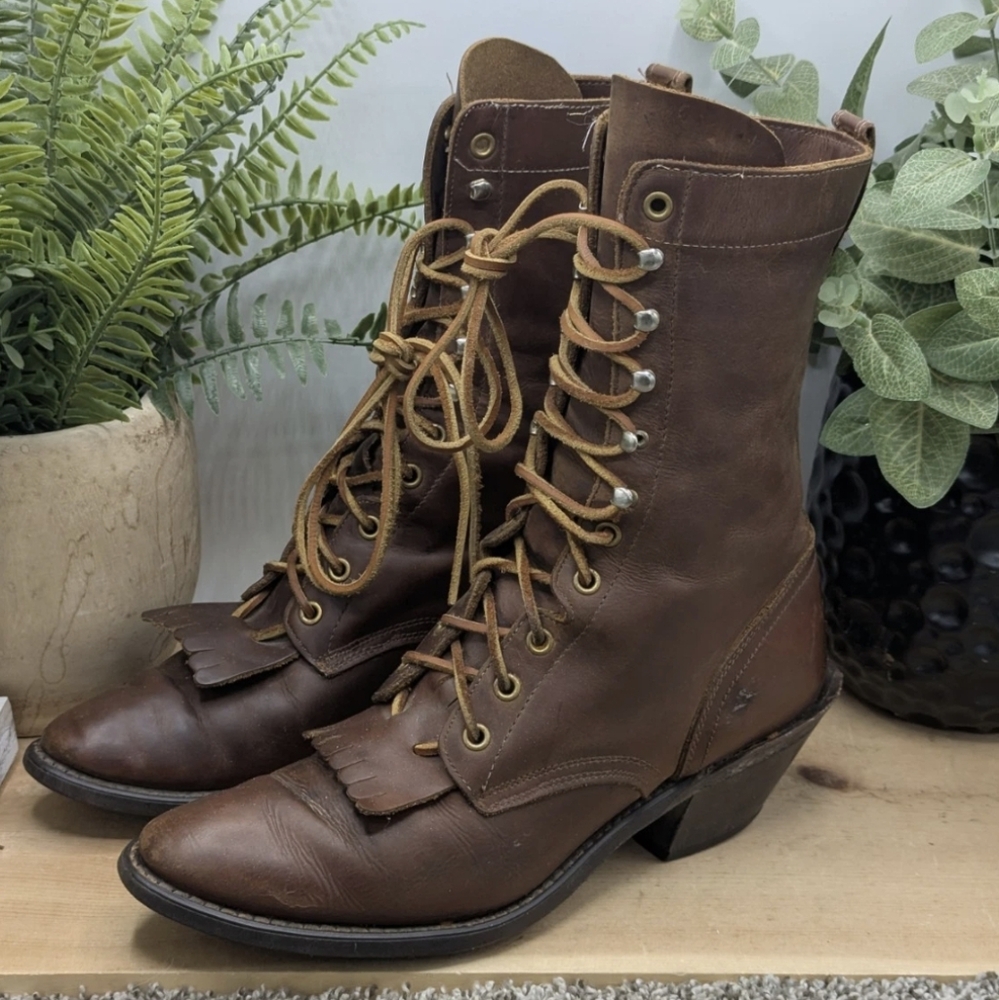 Hand Made In U.S.A. Kiltie Style Leather Boots Women's Size 10M Lace Up